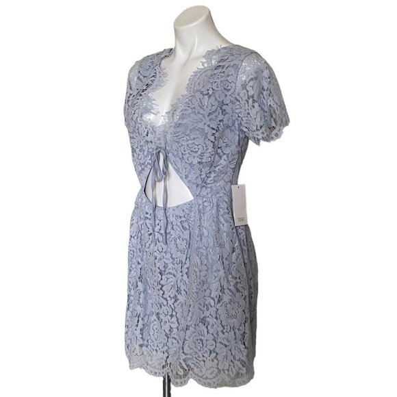 Tobi Blue Lace Overlay Front Tie Skater Mini Dress, NWT Junior's Size M - Picture 8 of 13